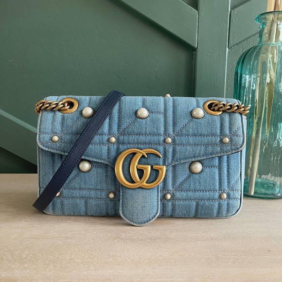 Gucci Handbags - ❌SOLD❌Gucci GG Marmont Denim Pearl Small Flap Bag